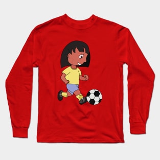 Drawing of a girl playing football Long Sleeve T-Shirt